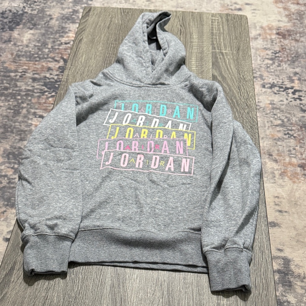 Jordan Gray Hoodie with Colorful Logo